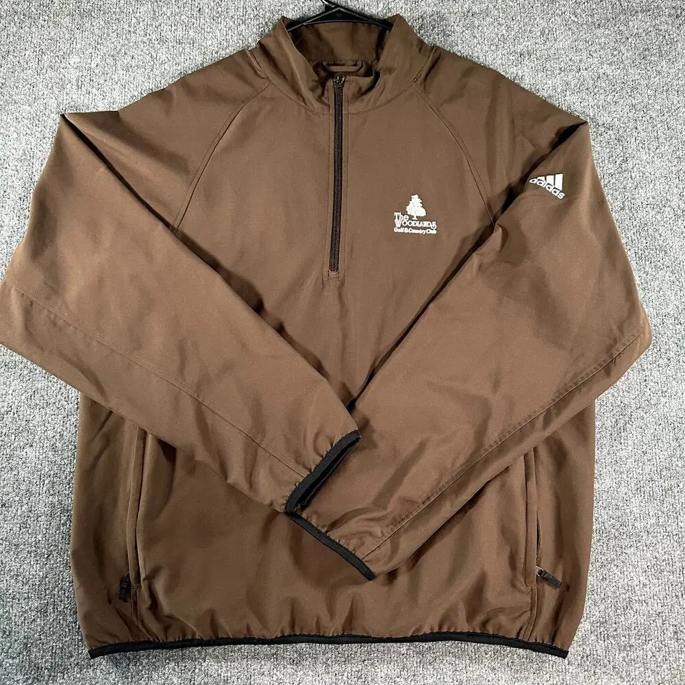 Adidas Golf Pullover Jacket Climaproof Mens M Brown Woodlands Golf Club 1/4 Zip